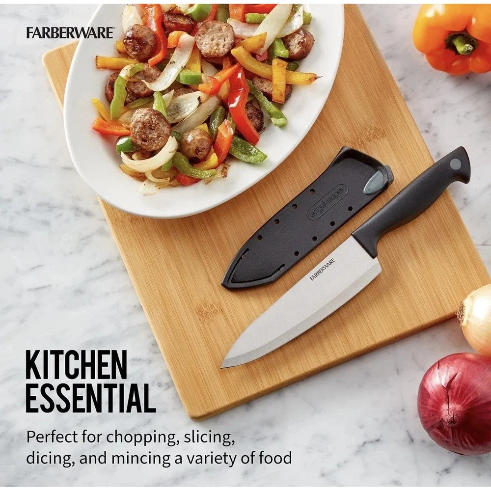 Farberware Chef Knife 6 inch EdgeKeeper Self-Sharpening Sleeve Black 530175 New